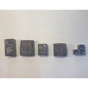 Set Of‎ 5 Vintage German Hand Carved Metal Christmas Stamps HEAVY